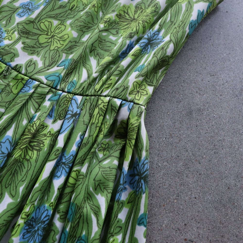1960s Vintage Fit Flare Grn Summer Dress - Picture 2 of 9